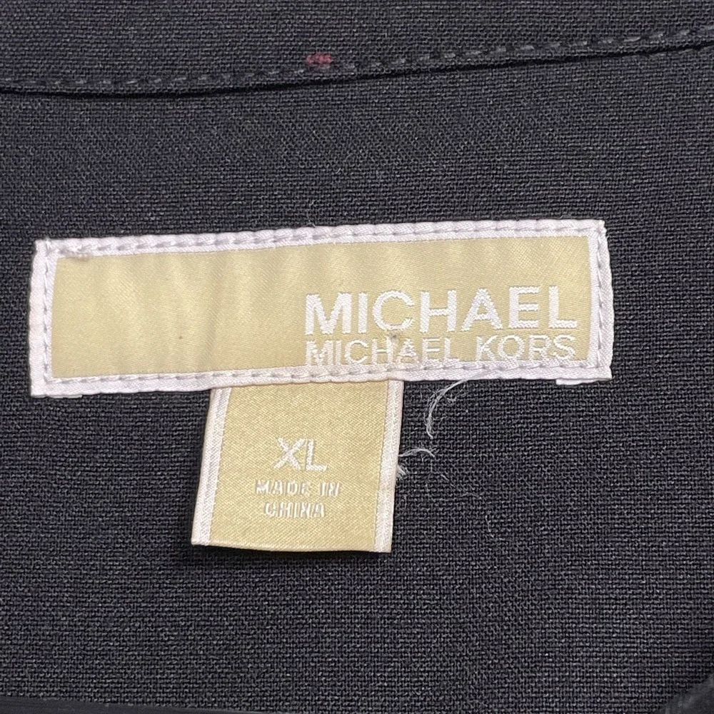 Michael Kors Utility Dress Womens XL Black Stretch Roll Tab Sleeve Half Zip
